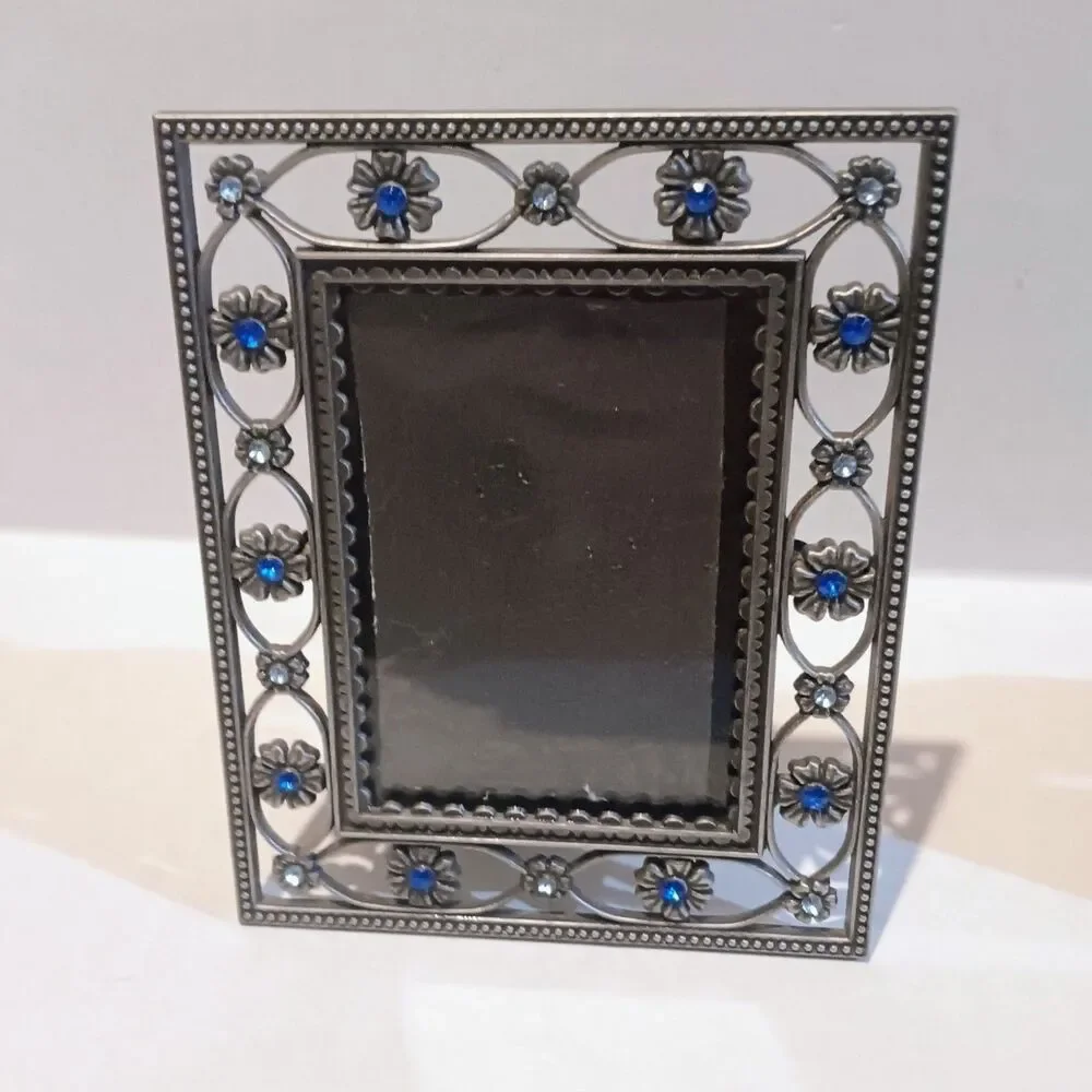 Heirloom Pewter Floral Photo Frame-Lot Of 2-Rhinestone Accents-Filigree-5